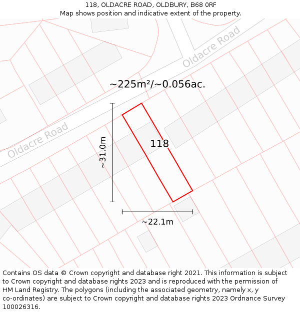 118, OLDACRE ROAD, OLDBURY, B68 0RF: Plot and title map