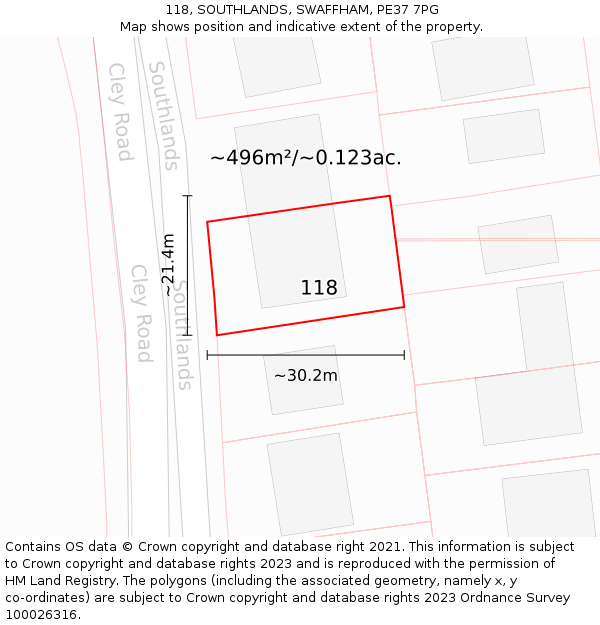 118, SOUTHLANDS, SWAFFHAM, PE37 7PG: Plot and title map