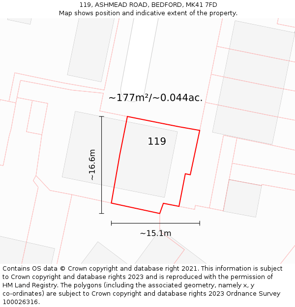 119, ASHMEAD ROAD, BEDFORD, MK41 7FD: Plot and title map