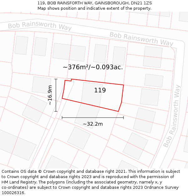 119, BOB RAINSFORTH WAY, GAINSBOROUGH, DN21 1ZS: Plot and title map