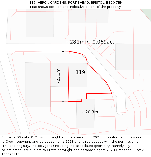 119, HERON GARDENS, PORTISHEAD, BRISTOL, BS20 7BN: Plot and title map