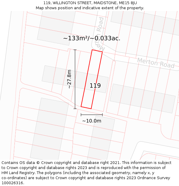 119, WILLINGTON STREET, MAIDSTONE, ME15 8JU: Plot and title map