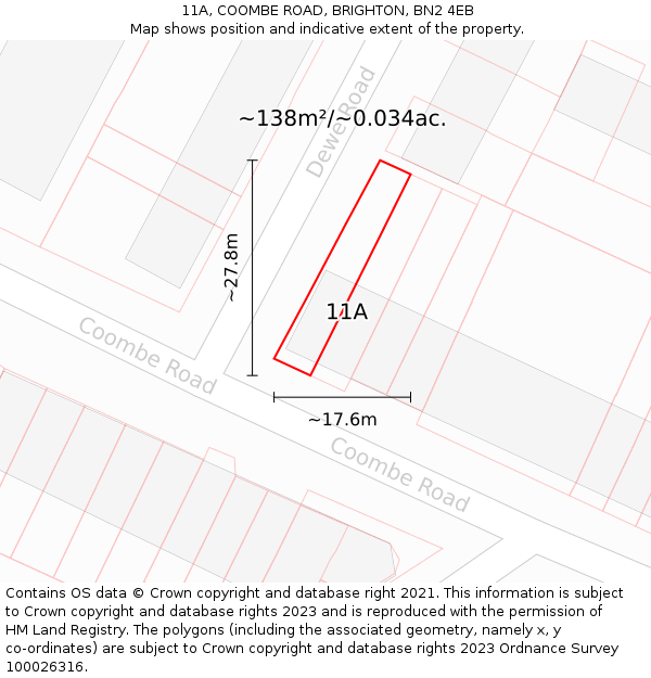 11A, COOMBE ROAD, BRIGHTON, BN2 4EB: Plot and title map