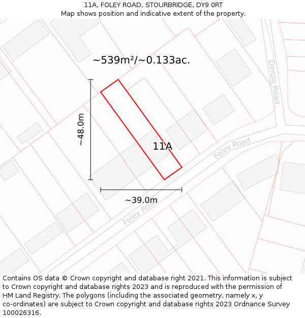 11A, FOLEY ROAD, STOURBRIDGE, DY9 0RT: Plot and title map