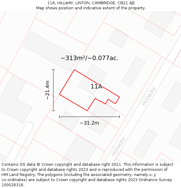 11A, HILLWAY, LINTON, CAMBRIDGE, CB21 4JE: Plot and title map