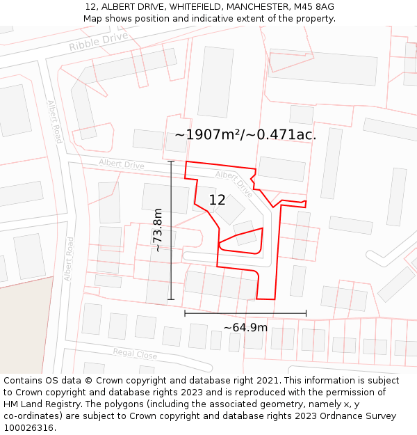 12, ALBERT DRIVE, WHITEFIELD, MANCHESTER, M45 8AG: Plot and title map