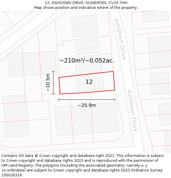 12, ASHDOWN DRIVE, NUNEATON, CV10 7HH: Plot and title map