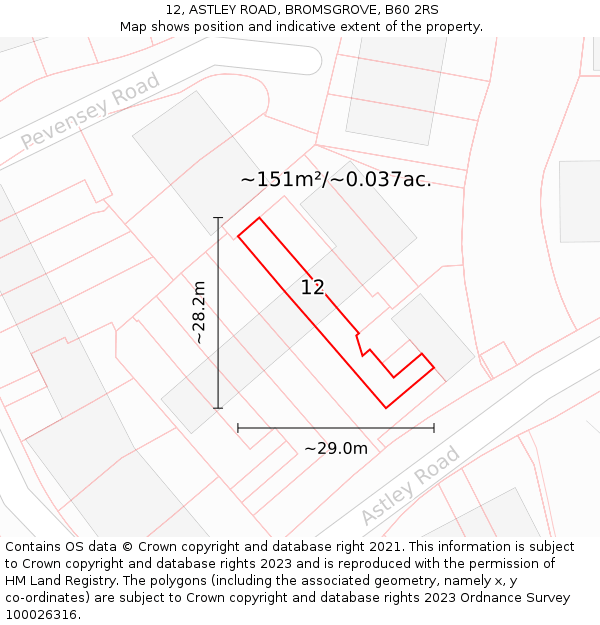 12, ASTLEY ROAD, BROMSGROVE, B60 2RS: Plot and title map