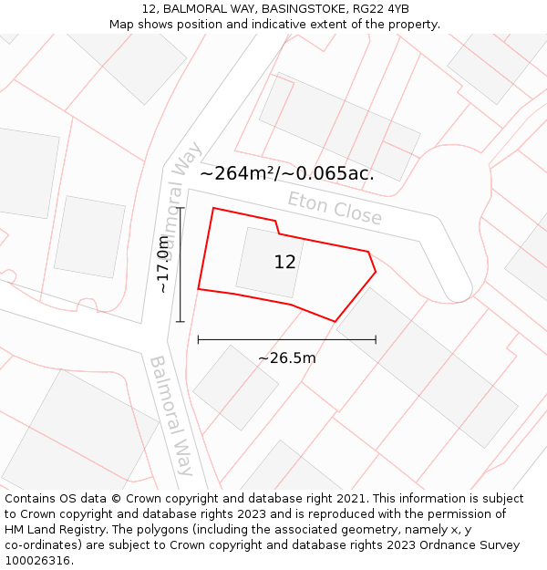 12, BALMORAL WAY, BASINGSTOKE, RG22 4YB: Plot and title map