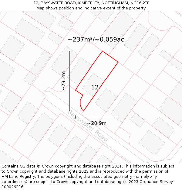 12, BAYSWATER ROAD, KIMBERLEY, NOTTINGHAM, NG16 2TP: Plot and title map
