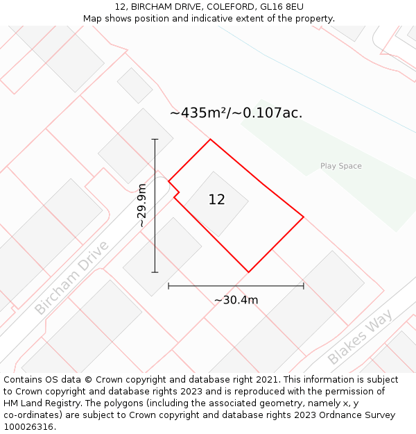 12, BIRCHAM DRIVE, COLEFORD, GL16 8EU: Plot and title map