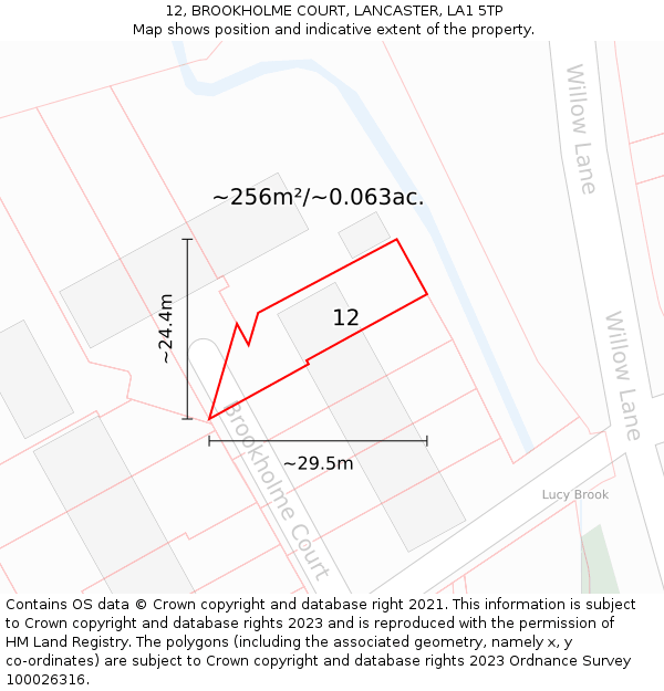 12, BROOKHOLME COURT, LANCASTER, LA1 5TP: Plot and title map