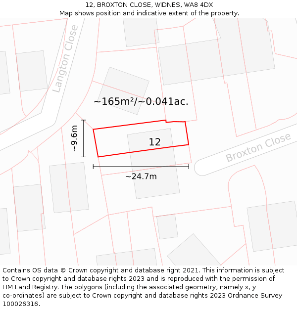 12, BROXTON CLOSE, WIDNES, WA8 4DX: Plot and title map