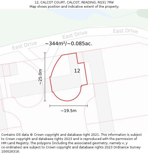 12, CALCOT COURT, CALCOT, READING, RG31 7RW: Plot and title map