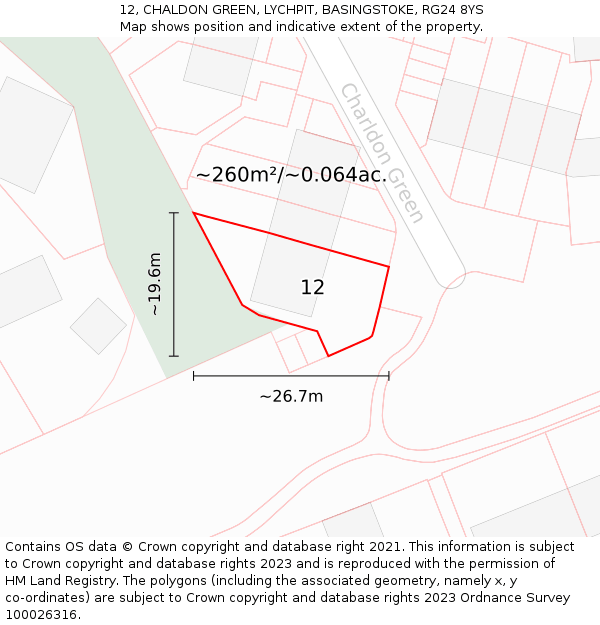 12, CHALDON GREEN, LYCHPIT, BASINGSTOKE, RG24 8YS: Plot and title map