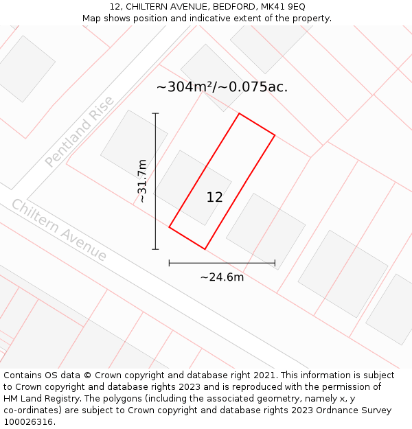 12, CHILTERN AVENUE, BEDFORD, MK41 9EQ: Plot and title map