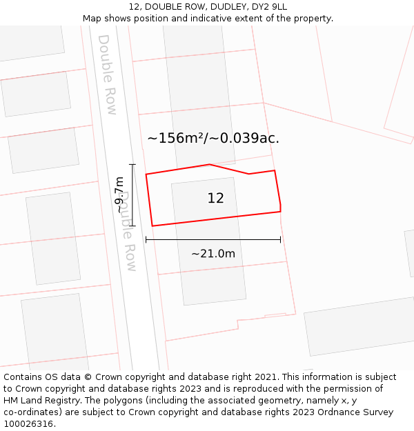 12, DOUBLE ROW, DUDLEY, DY2 9LL: Plot and title map