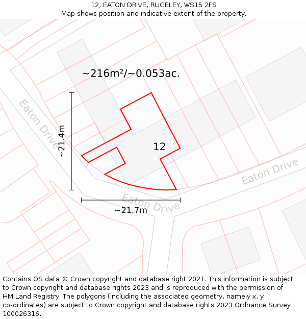 12, EATON DRIVE, RUGELEY, WS15 2FS: Plot and title map