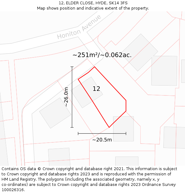 12, ELDER CLOSE, HYDE, SK14 3FS: Plot and title map