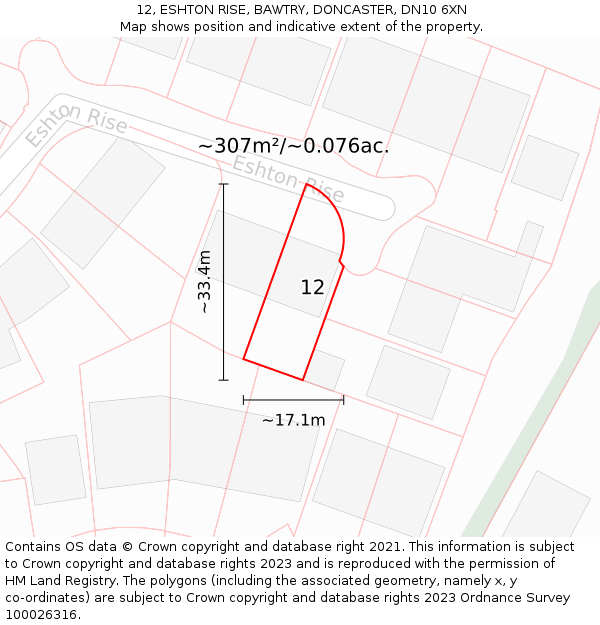 12, ESHTON RISE, BAWTRY, DONCASTER, DN10 6XN: Plot and title map