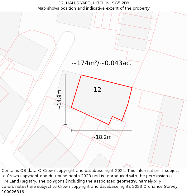12, HALLS YARD, HITCHIN, SG5 2DY: Plot and title map
