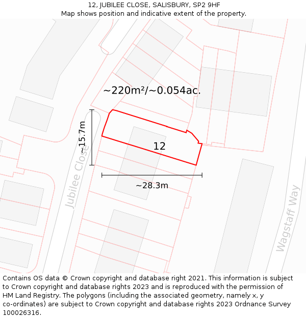 12, JUBILEE CLOSE, SALISBURY, SP2 9HF: Plot and title map