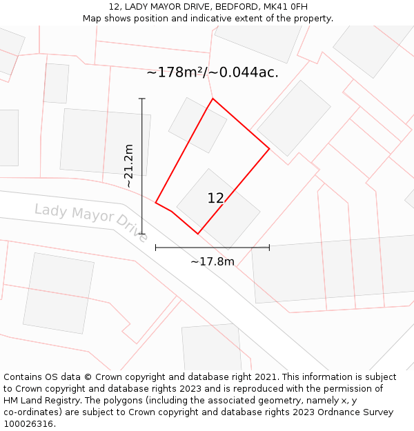 12, LADY MAYOR DRIVE, BEDFORD, MK41 0FH: Plot and title map