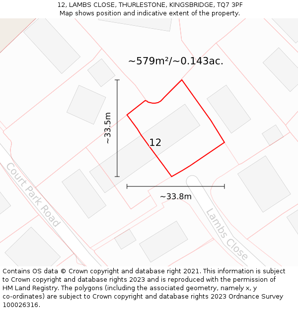 12, LAMBS CLOSE, THURLESTONE, KINGSBRIDGE, TQ7 3PF: Plot and title map