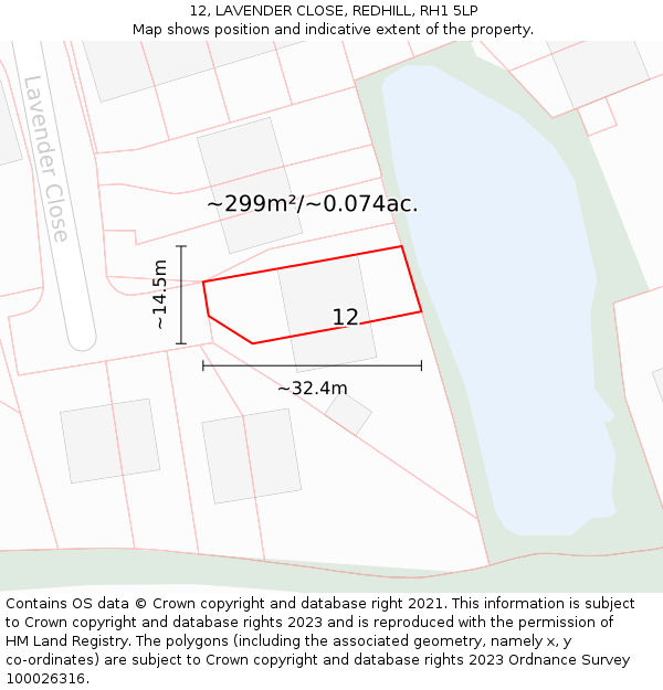 12, LAVENDER CLOSE, REDHILL, RH1 5LP: Plot and title map