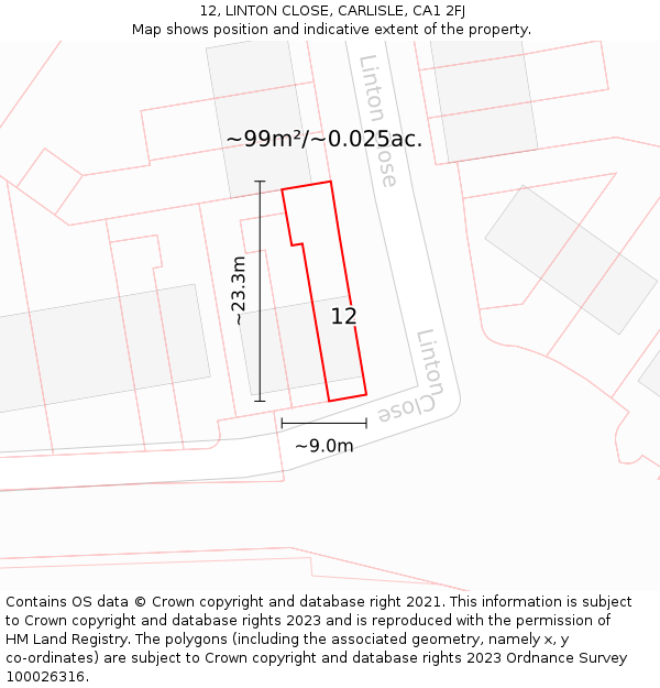 12, LINTON CLOSE, CARLISLE, CA1 2FJ: Plot and title map