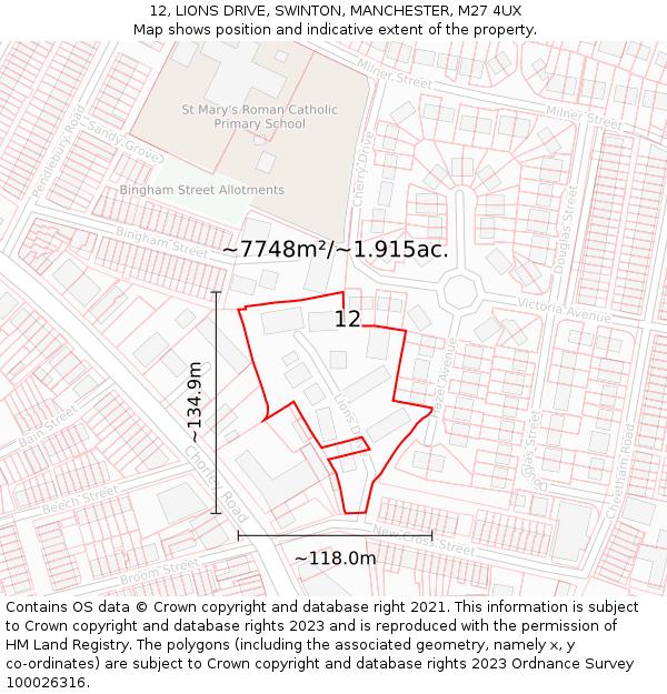 12, LIONS DRIVE, SWINTON, MANCHESTER, M27 4UX: Plot and title map