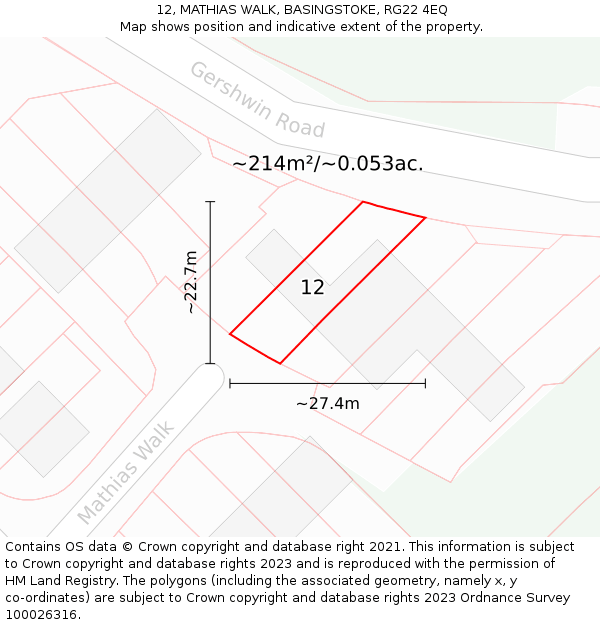 12, MATHIAS WALK, BASINGSTOKE, RG22 4EQ: Plot and title map