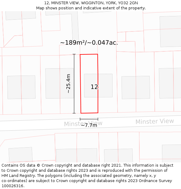 12, MINSTER VIEW, WIGGINTON, YORK, YO32 2GN: Plot and title map