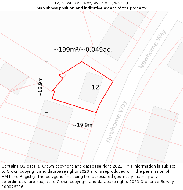 12, NEWHOME WAY, WALSALL, WS3 1JH: Plot and title map