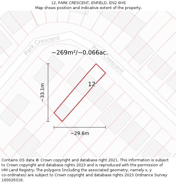 12, PARK CRESCENT, ENFIELD, EN2 6HS: Plot and title map