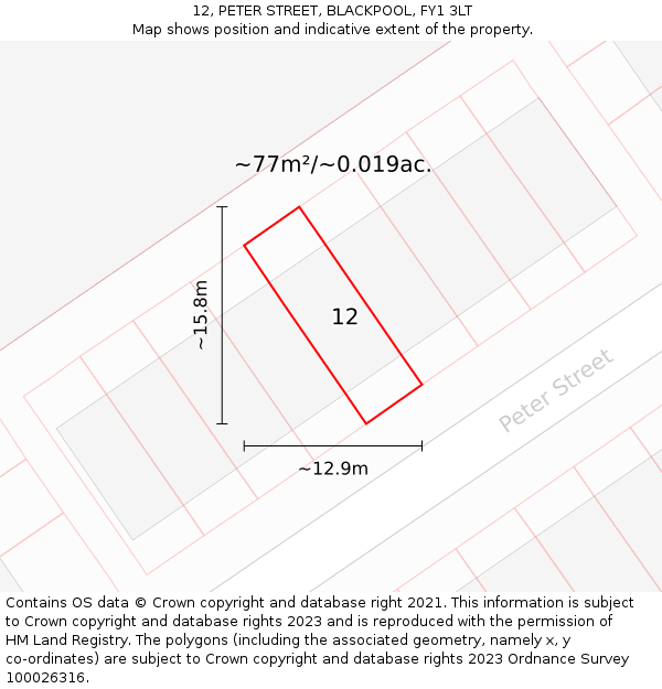 12, PETER STREET, BLACKPOOL, FY1 3LT: Plot and title map