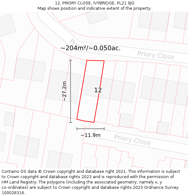 12, PRIORY CLOSE, IVYBRIDGE, PL21 9JG: Plot and title map