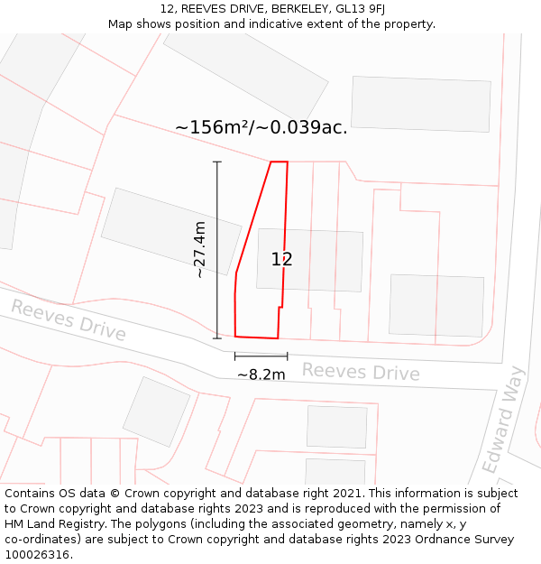 12, REEVES DRIVE, BERKELEY, GL13 9FJ: Plot and title map