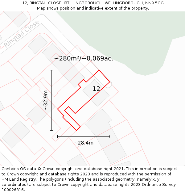 12, RINGTAIL CLOSE, IRTHLINGBOROUGH, WELLINGBOROUGH, NN9 5GG: Plot and title map
