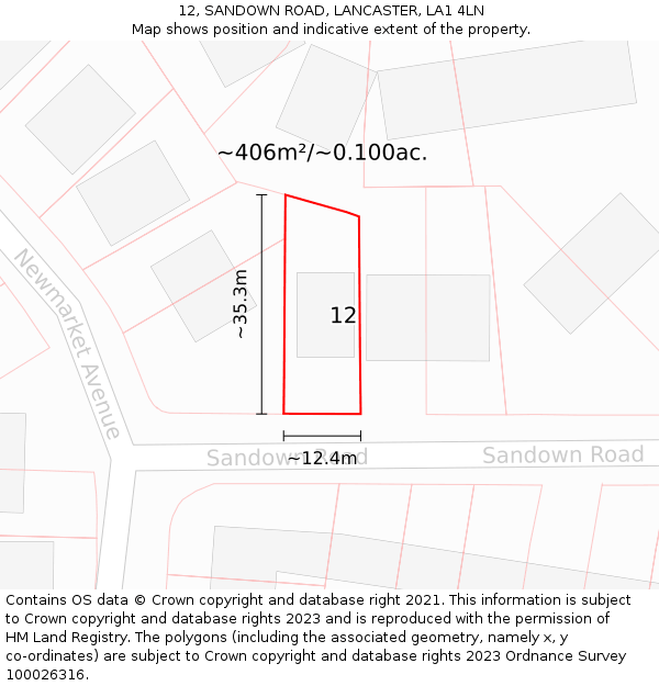 12, SANDOWN ROAD, LANCASTER, LA1 4LN: Plot and title map