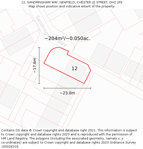 12, SANDRINGHAM WAY, NEWFIELD, CHESTER LE STREET, DH2 2FE: Plot and title map
