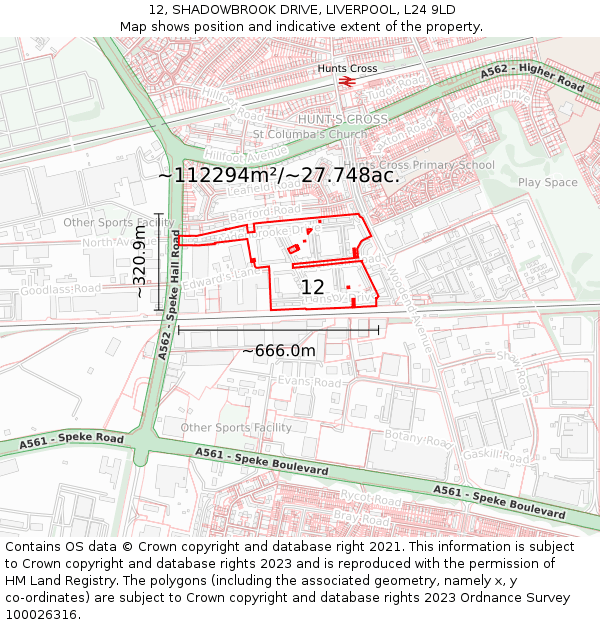 12, SHADOWBROOK DRIVE, LIVERPOOL, L24 9LD: Plot and title map