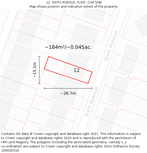 12, SIXTH AVENUE, FLINT, CH6 5NB: Plot and title map
