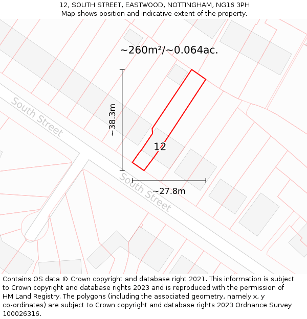 12, SOUTH STREET, EASTWOOD, NOTTINGHAM, NG16 3PH: Plot and title map