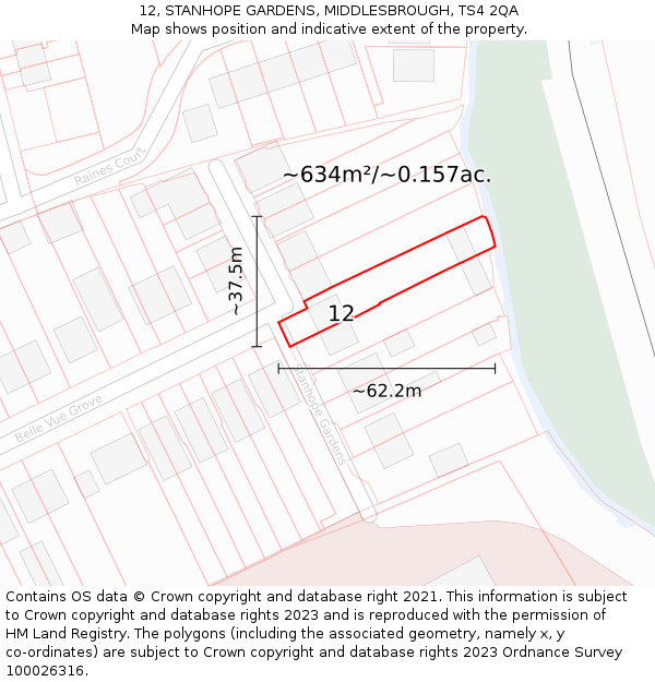 12, STANHOPE GARDENS, MIDDLESBROUGH, TS4 2QA: Plot and title map