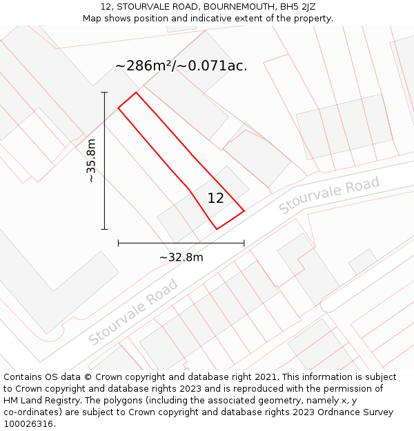 12, STOURVALE ROAD, BOURNEMOUTH, BH5 2JZ: Plot and title map