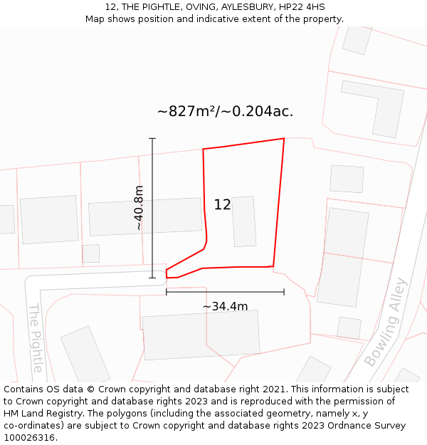 12, THE PIGHTLE, OVING, AYLESBURY, HP22 4HS: Plot and title map