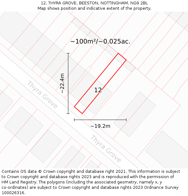12, THYRA GROVE, BEESTON, NOTTINGHAM, NG9 2BL: Plot and title map