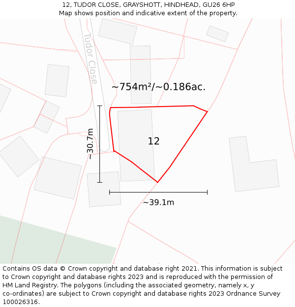 12, TUDOR CLOSE, GRAYSHOTT, HINDHEAD, GU26 6HP: Plot and title map