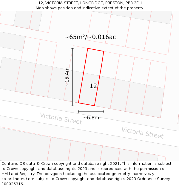 12, VICTORIA STREET, LONGRIDGE, PRESTON, PR3 3EH: Plot and title map